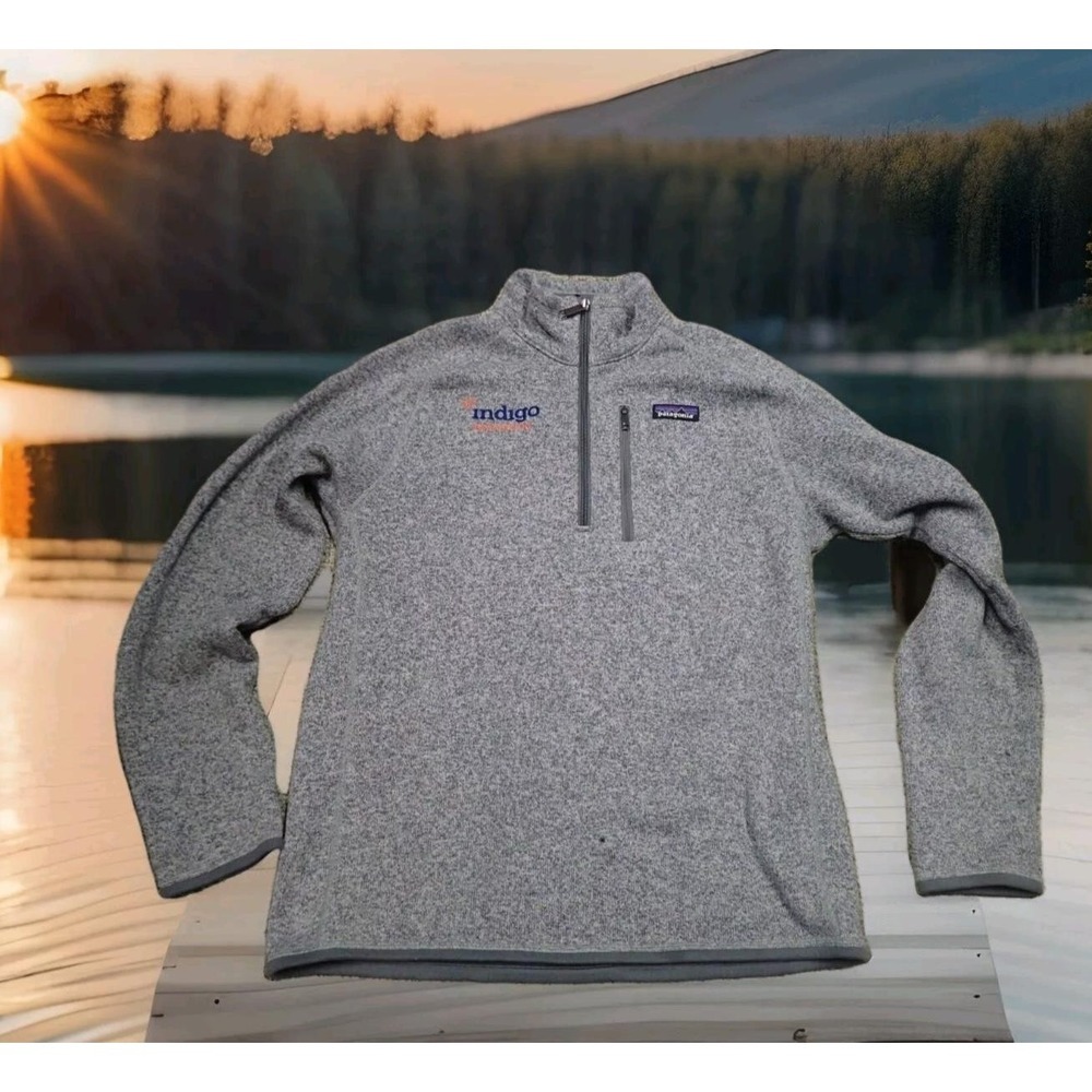 Patagonia Better Sweater 1/4 Zip Pullover Mens Large Gray Good Indigo Logo
